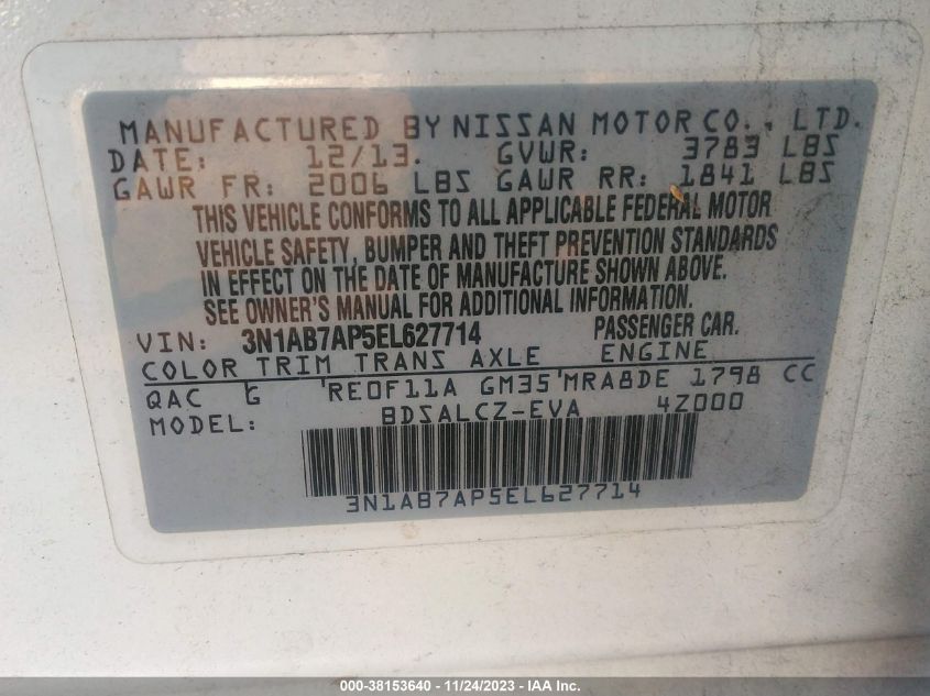 2014 NISSAN SENTRA S/SV/SR/SL - 3N1AB7AP5EL627714
