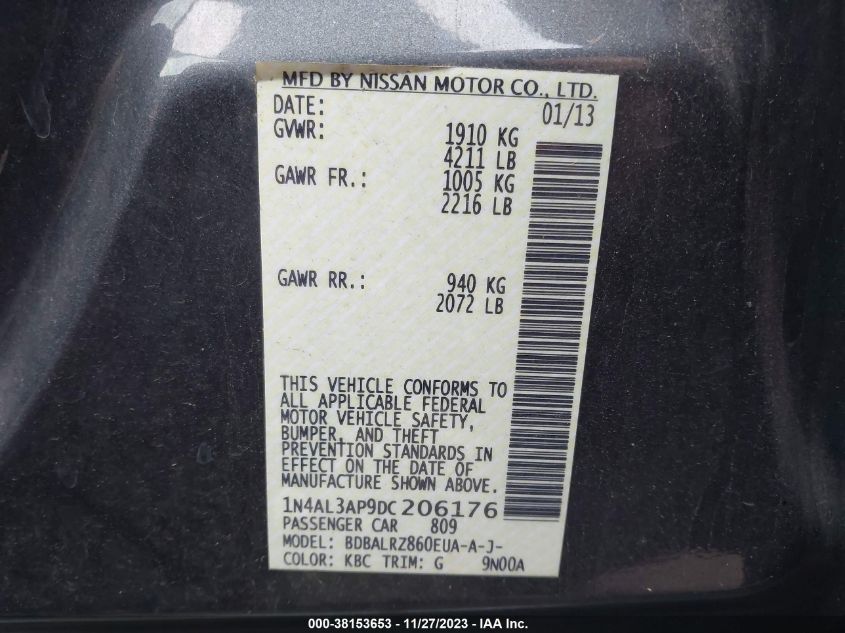 2013 NISSAN ALTIMA 2.5 S - 1N4AL3AP9DC206176
