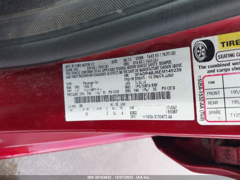 2014 FORD FIESTA SE - 3FADP4BJ6EM145239