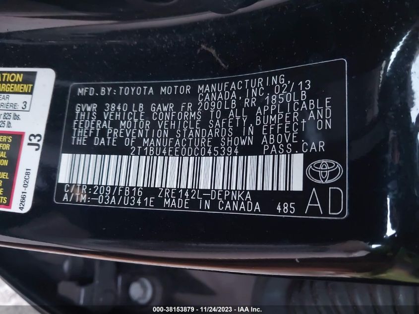 2013 TOYOTA COROLLA LE - 2T1BU4EE0DC045394
