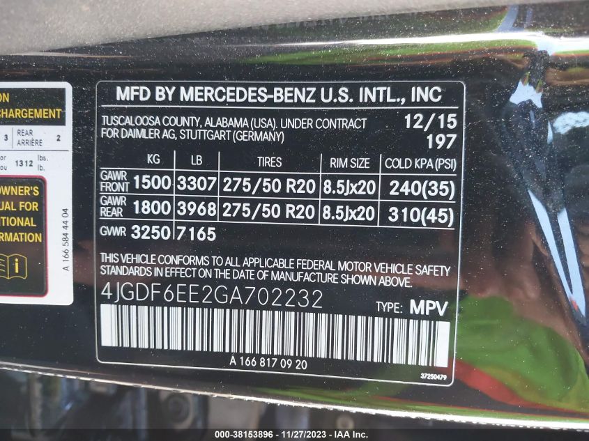2016 MERCEDES-BENZ GL 450 4MATIC 4JGDF6EE2GA702232