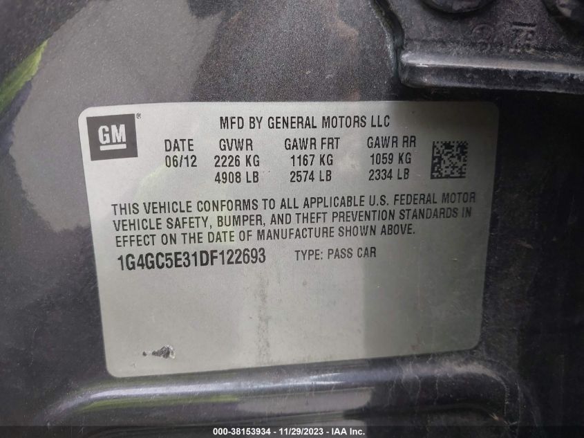 2013 BUICK LACROSSE - 1G4GC5E31DF122693