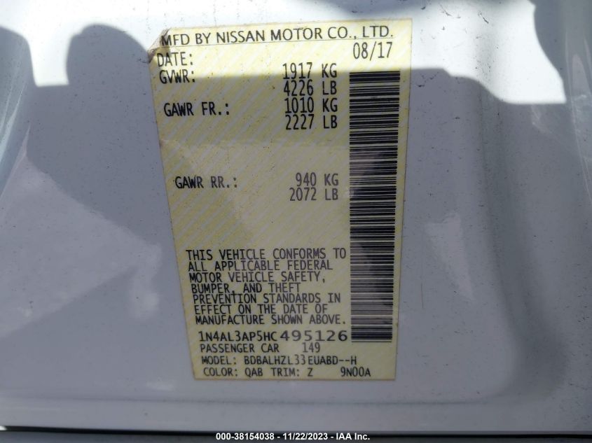 2017 NISSAN ALTIMA 2.5 SR - 1N4AL3AP5HC495126