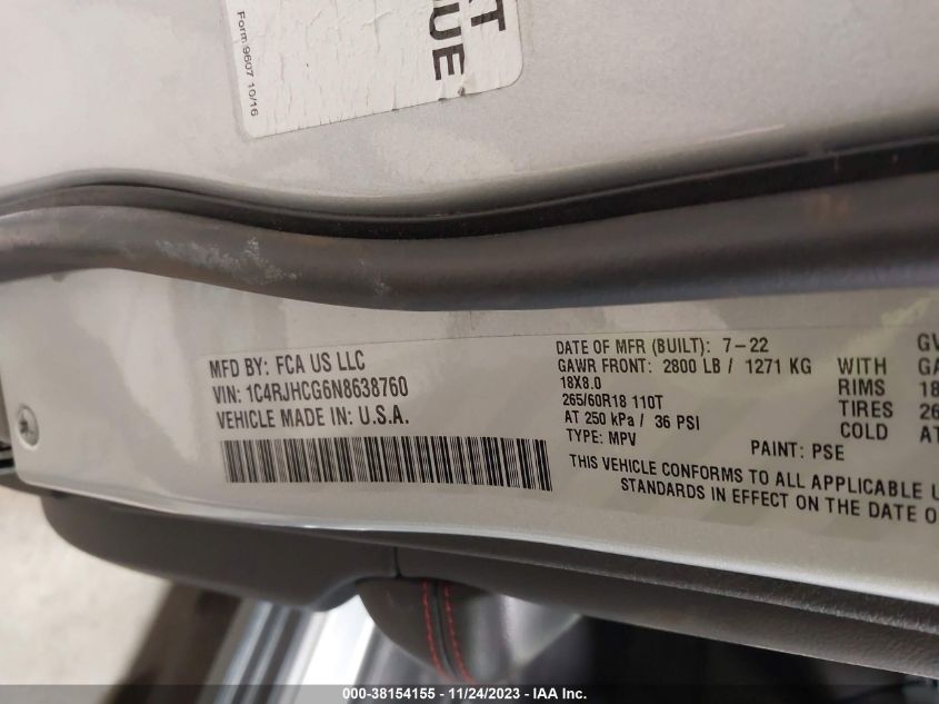 2022 JEEP GRAND CHEROKEE TRAILHAWK - 1C4RJHCG6N8638760