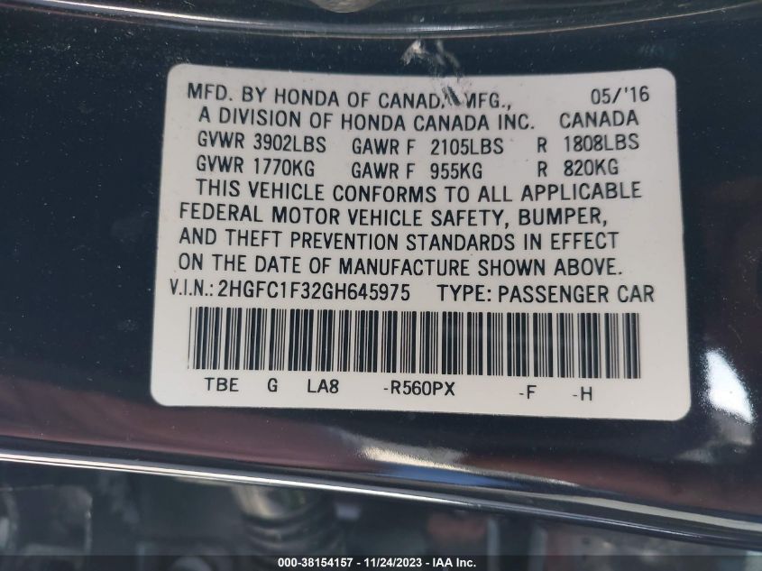 2016 HONDA CIVIC EX-T - 2HGFC1F32GH645975