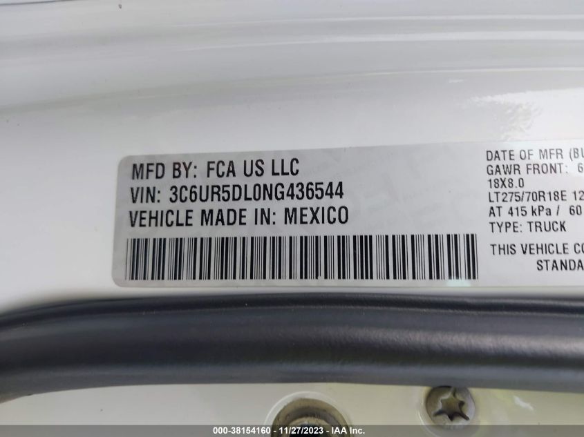 2022 RAM 2500 BIG HORN  4X4 6'4" BOX - 3C6UR5DL0NG436544