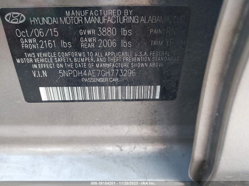 2016 HYUNDAI ELANTRA SE - 5NPDH4AE7GH773296