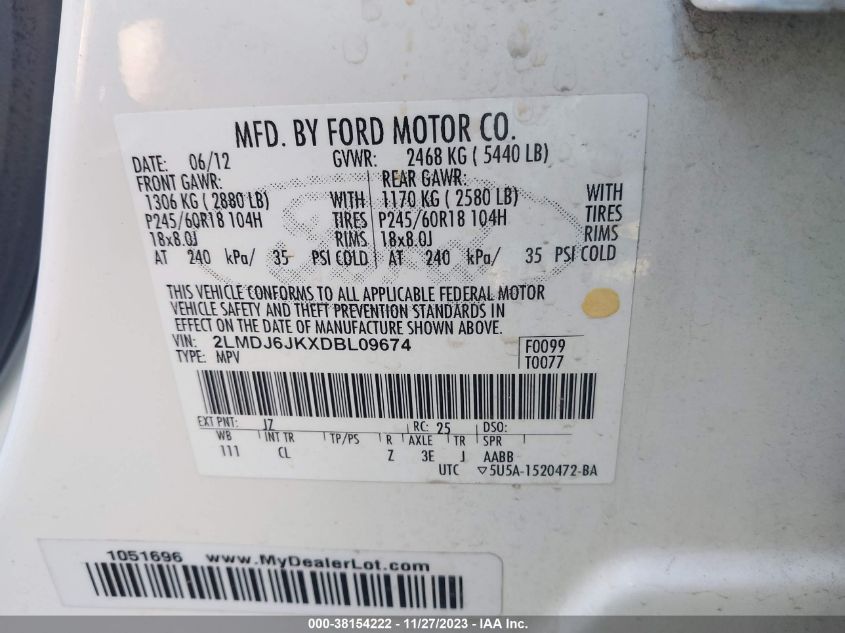 2013 LINCOLN MKX - 2LMDJ6JKXDBL09674