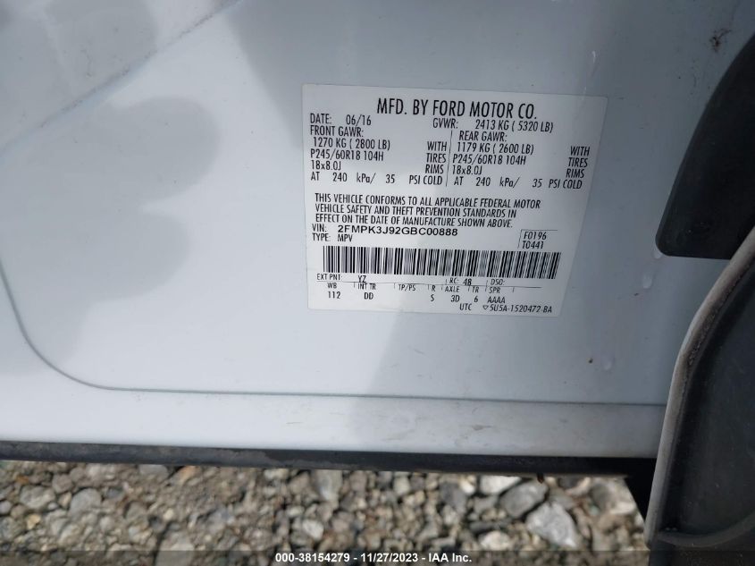 2016 FORD EDGE SEL - 2FMPK3J92GBC00888