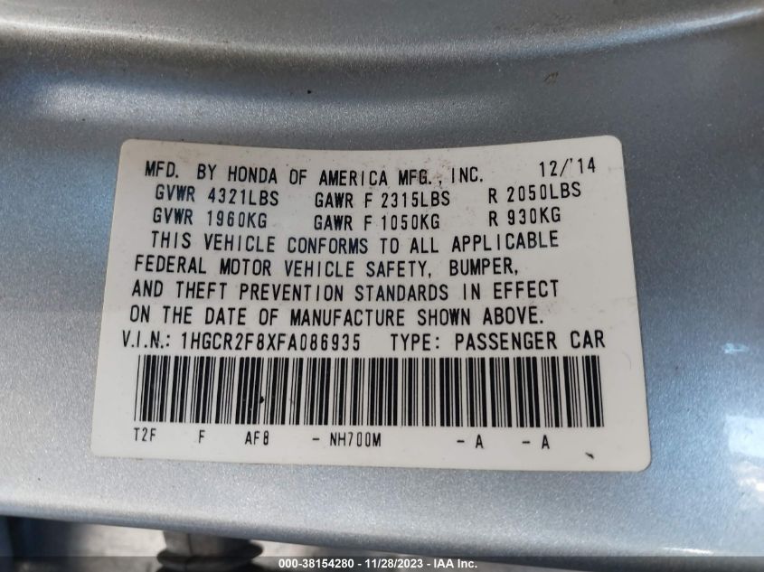 2015 HONDA ACCORD EX-L - 1HGCR2F8XFA086935