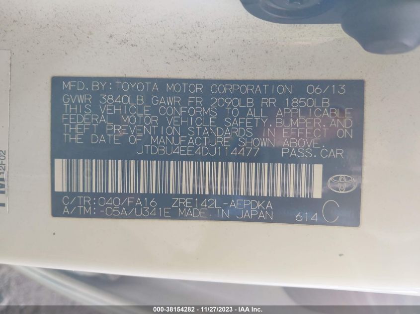 2013 TOYOTA COROLLA L - JTDBU4EE4DJ114477