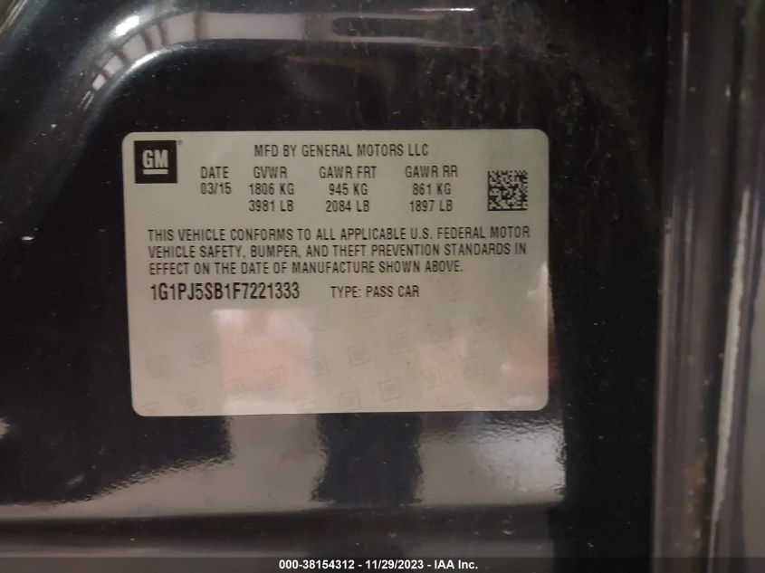 2015 CHEVROLET CRUZE ECO - 1G1PJ5SB1F7221333