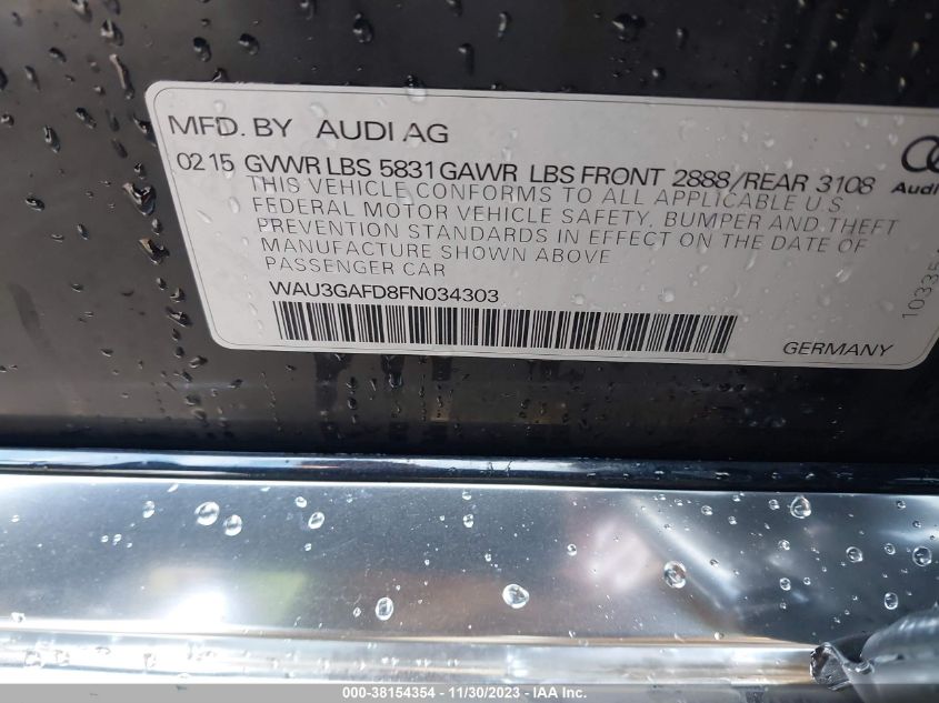 2015 AUDI A8 L 3.0T WAU3GAFD8FN034303