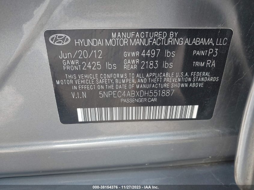 2013 HYUNDAI SONATA LIMITED 2.0T - 5NPEC4ABXDH551887