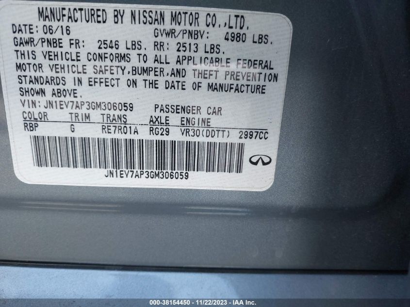 2016 INFINITI Q50 3.0T PREMIUM - JN1EV7AP3GM306059