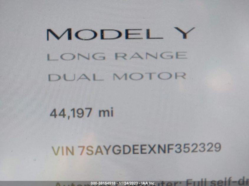2022 TESLA MODEL Y - 7SAYGDEEXNF352329