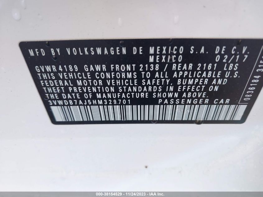 2017 VOLKSWAGEN JETTA 1.4T SE - 3VWDB7AJ5HM329701