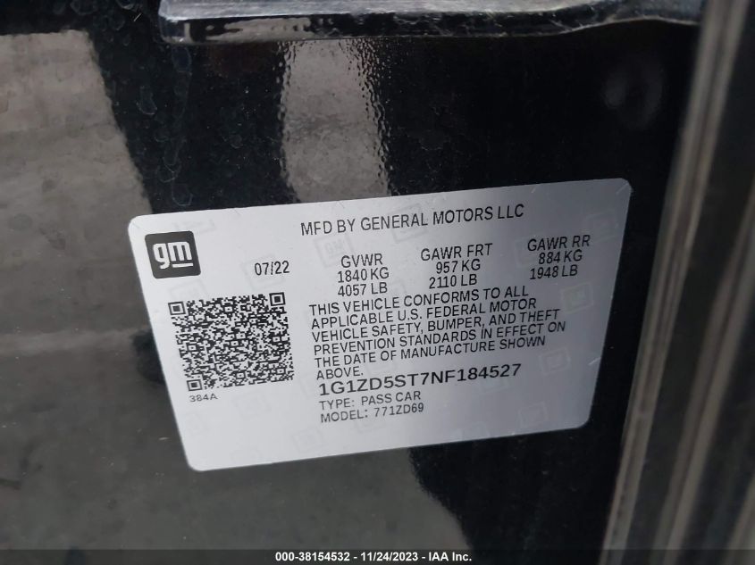 2022 CHEVROLET MALIBU LT - 1G1ZD5ST7NF184527
