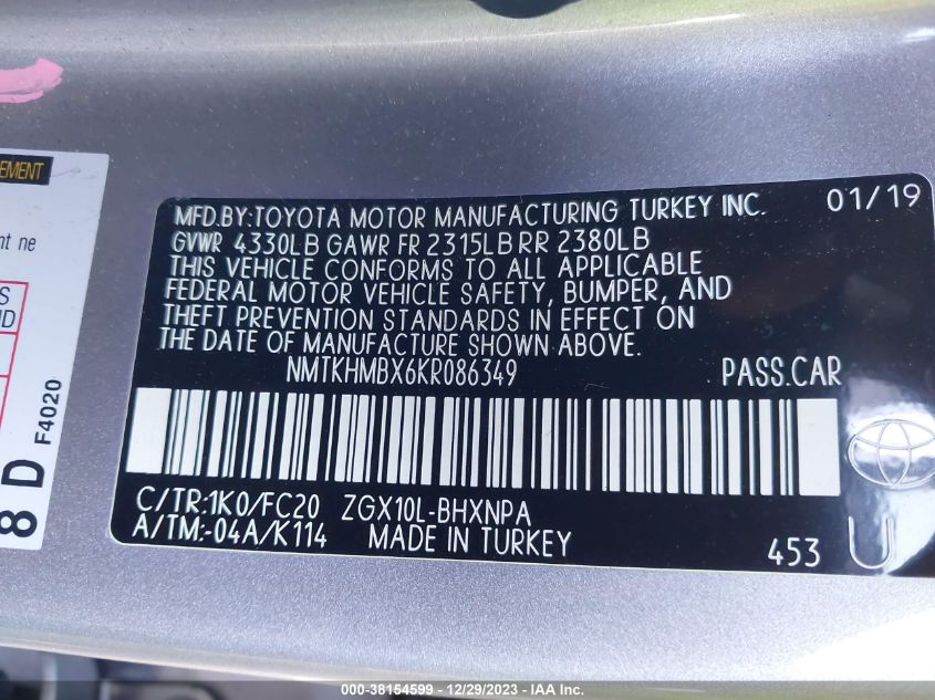2019 TOYOTA C-HR LE - NMTKHMBX6KR086349