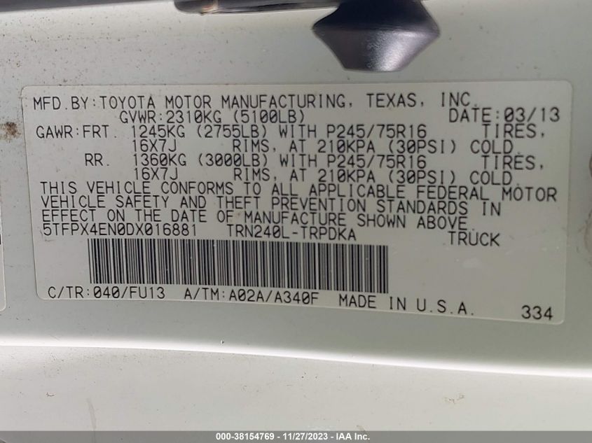 2013 TOYOTA TACOMA - 5TFPX4EN0DX016881