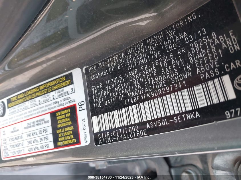 2013 TOYOTA CAMRY LE - 4T4BF1FK9DR297341
