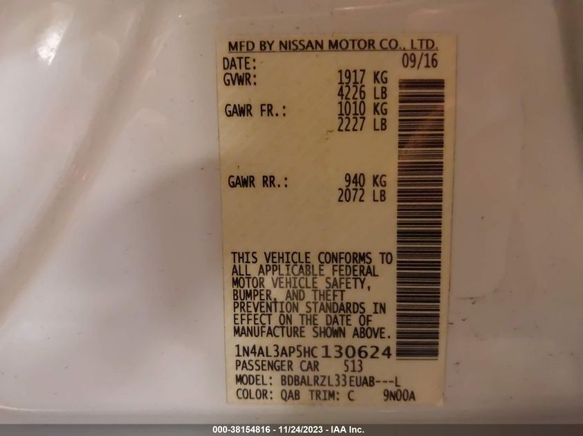 2017 NISSAN ALTIMA 2.5 SL - 1N4AL3AP5HC130624