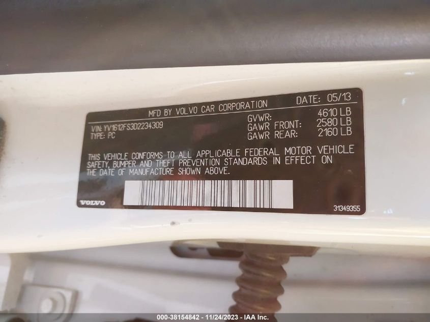 2013 VOLVO S60 T5/T5 PLATINUM - YV1612FS3D2234309