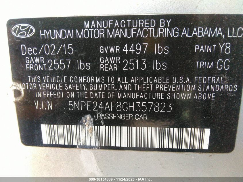 2016 HYUNDAI SONATA SE - 5NPE24AF8GH357823