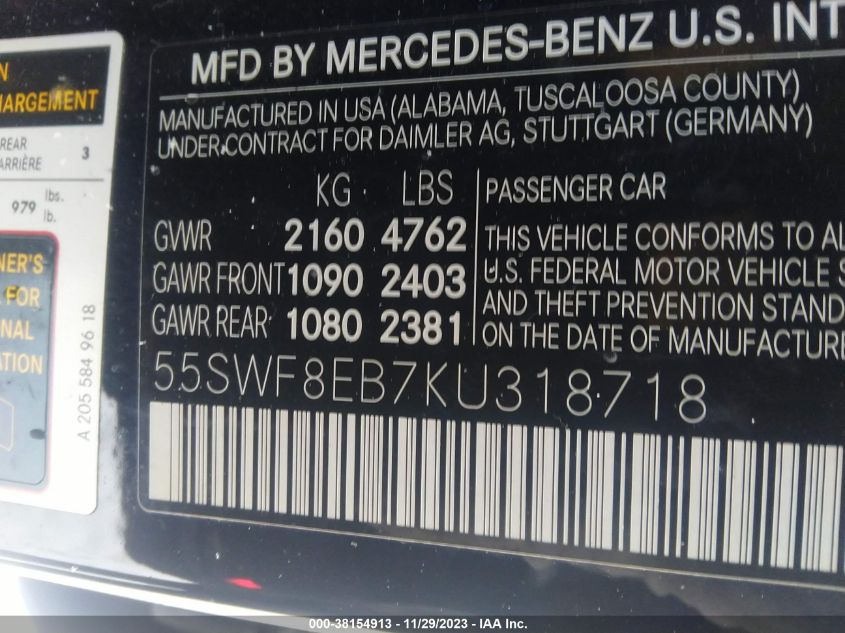 2019 MERCEDES-BENZ C 300 4MATIC - 55SWF8EB7KU318718