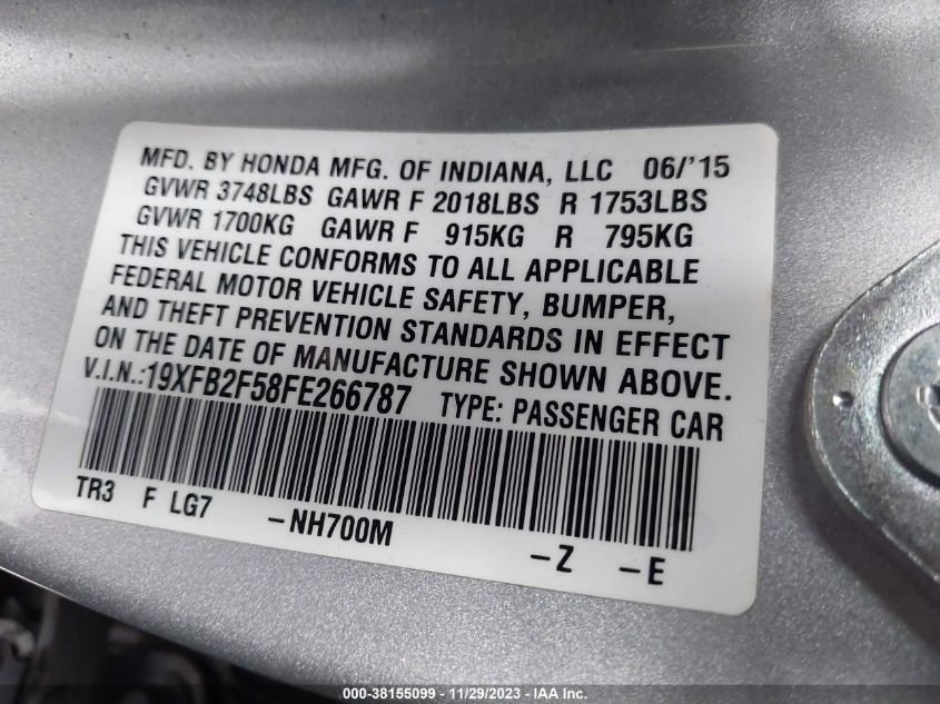 2015 HONDA CIVIC LX - 19XFB2F58FE266787