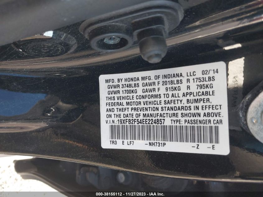 2014 HONDA CIVIC LX - 19XFB2F54EE224857