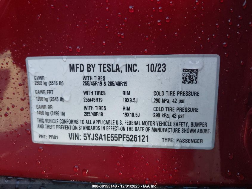 2023 TESLA MODEL S - 5YJSA1E55PF526121