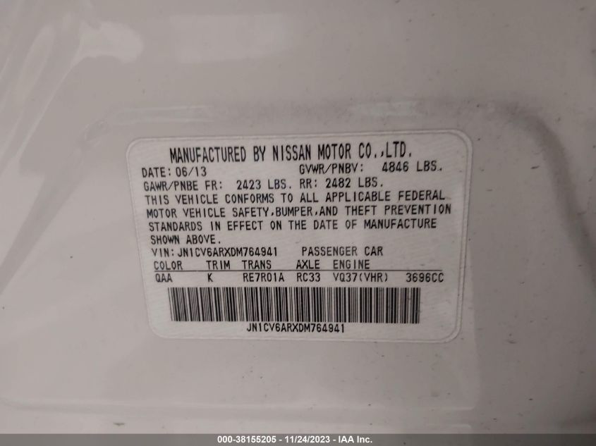 2013 INFINITI G37X - JN1CV6ARXDM764941