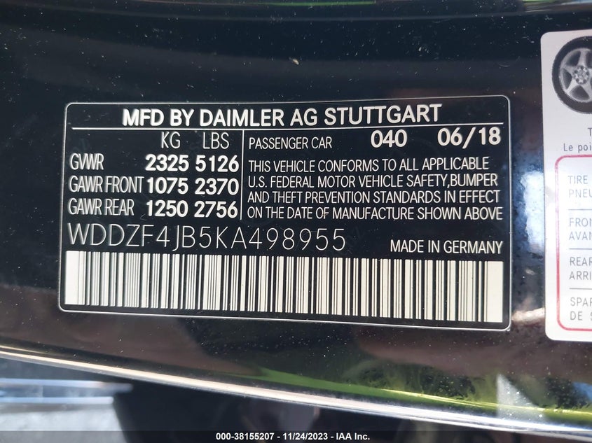 VIN WDDZF4JB5KA498955 2019 MERCEDES-BENZ E 300 300
