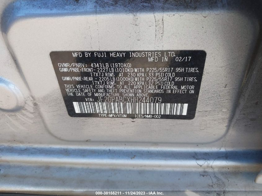 2017 SUBARU CROSSTREK 2.0I PREMIUM - JF2GPABCXHH244079