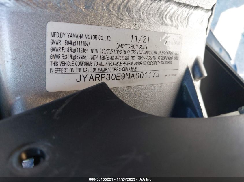 2022 YAMAHA FJR1300 AE JYARP30E9NA001175