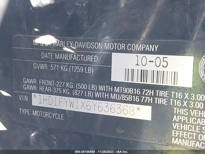 2006 HARLEY-DAVIDSON FLHRSI 1HD1FYW1X6Y636368