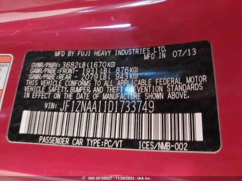 2013 TOYOTA SCION FR-S JF1ZNAA11D1733749