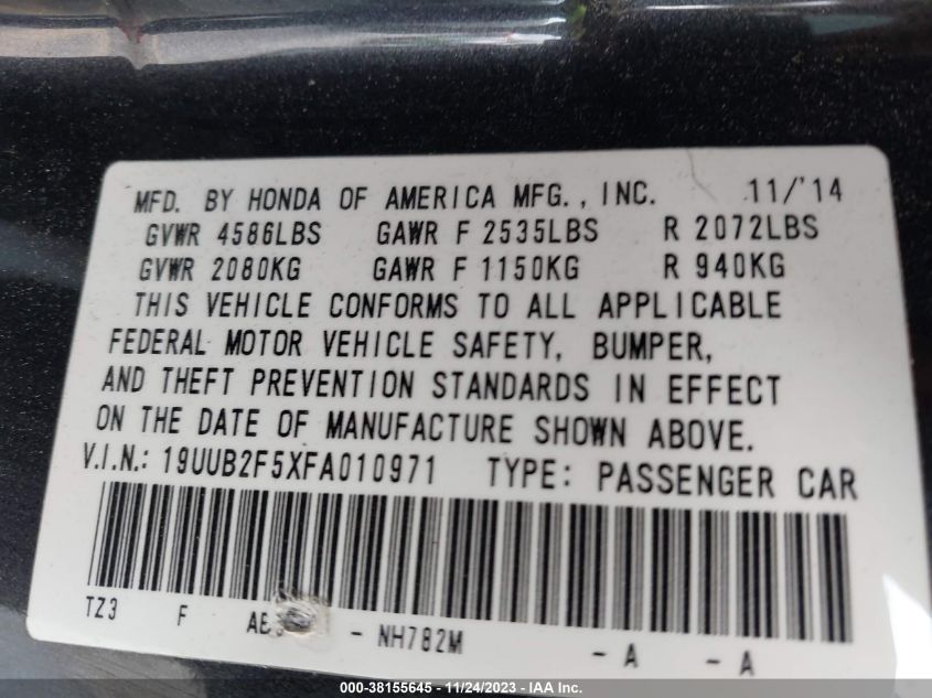 2015 ACURA TLX TECH - 19UUB2F5XFA010971