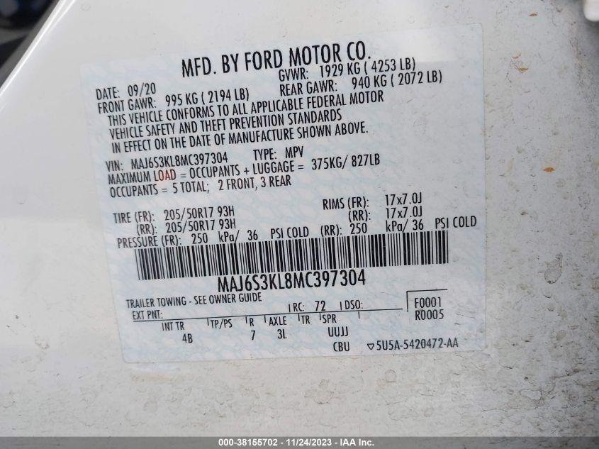 2021 FORD ECOSPORT TITANIUM - MAJ6S3KL8MC497304