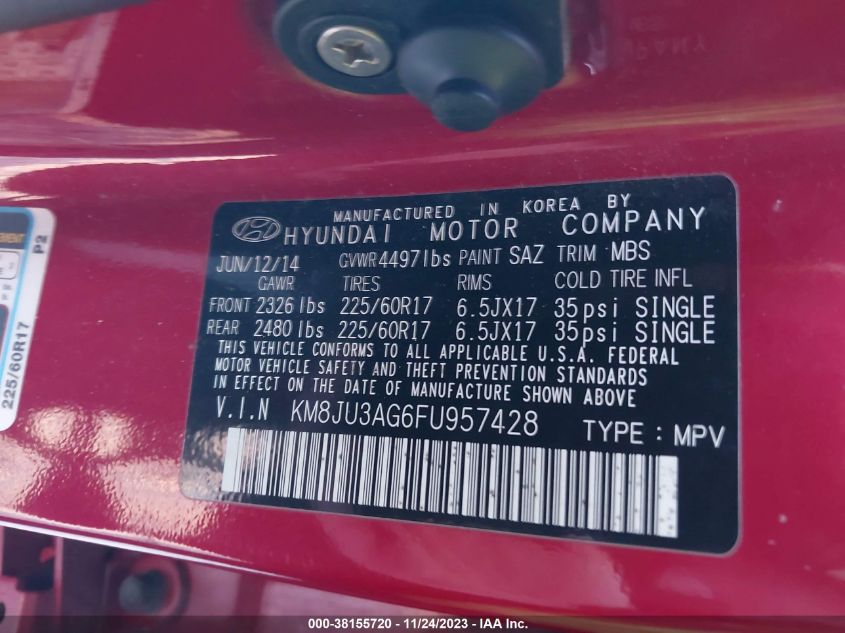 2015 HYUNDAI TUCSON LIMITED/SE - KM8JU3AG6FU957428