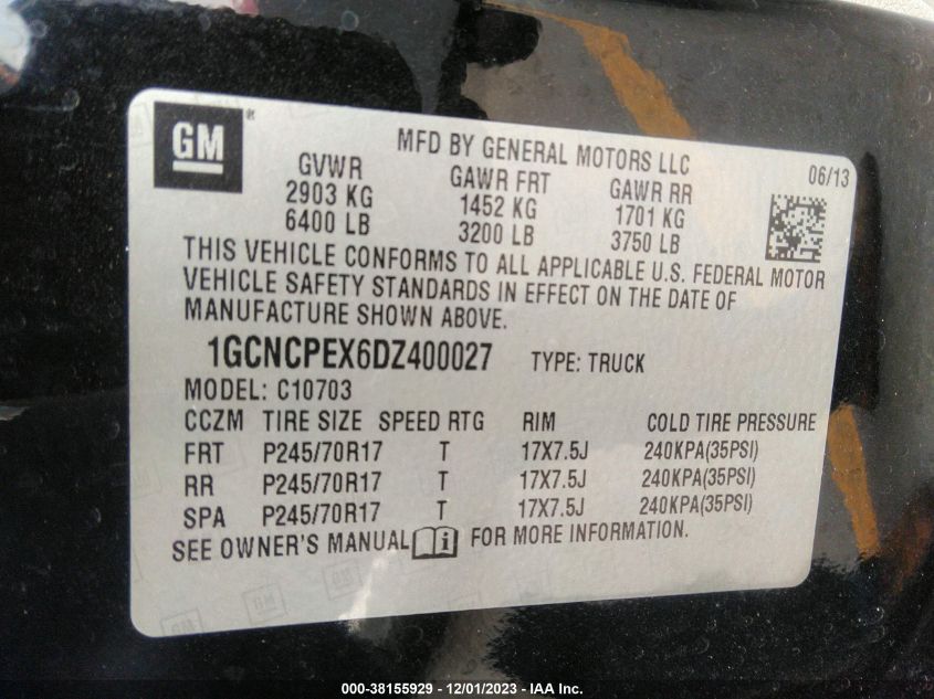 2013 CHEVROLET SILVERADO 1500 WORK TRUCK - 1GCNCPEX6DZ400027