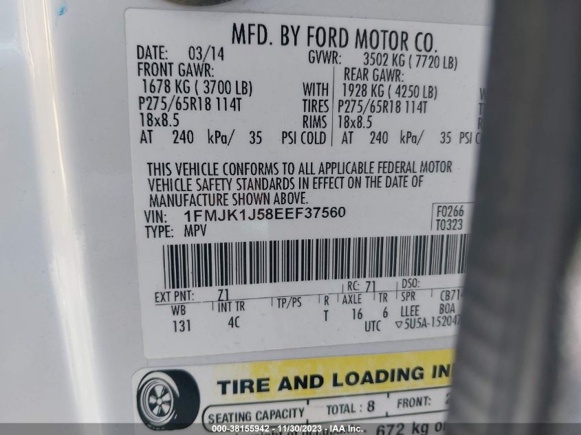2014 FORD EXPEDITION EL XLT - 1FMJK1J58EEF37560