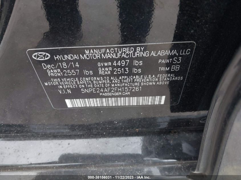 2015 HYUNDAI SONATA SE - 5NPE24AF2FH157261