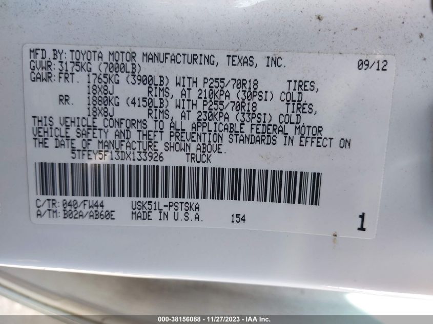 2013 TOYOTA TUNDRA GRADE 5.7L V8 - 5TFEY5F13DX133926