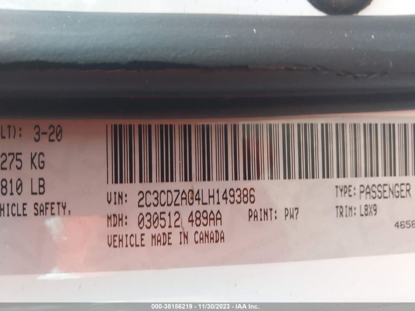 2020 DODGE CHALLENGER SXT - 2C3CDZAG4LH149386