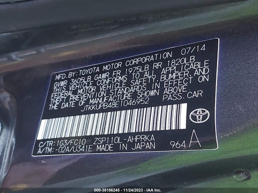 2014 TOYOTA SCION XD JTKKUPB48E1046952