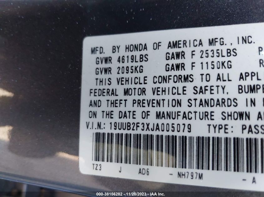 2018 ACURA TLX - 19UUB2F3XJA005079