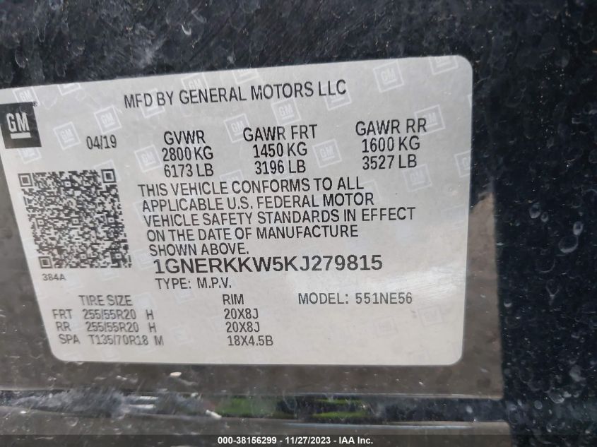 2019 CHEVROLET TRAVERSE PREMIER - 1GNERKKW5KJ279815