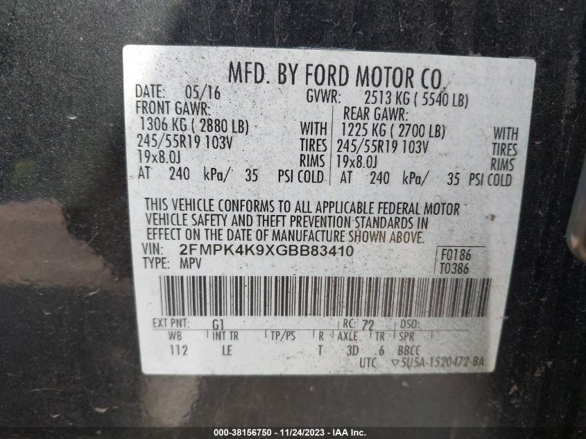 2016 FORD EDGE TITANIUM - 2FMPK4K9XGBB83410